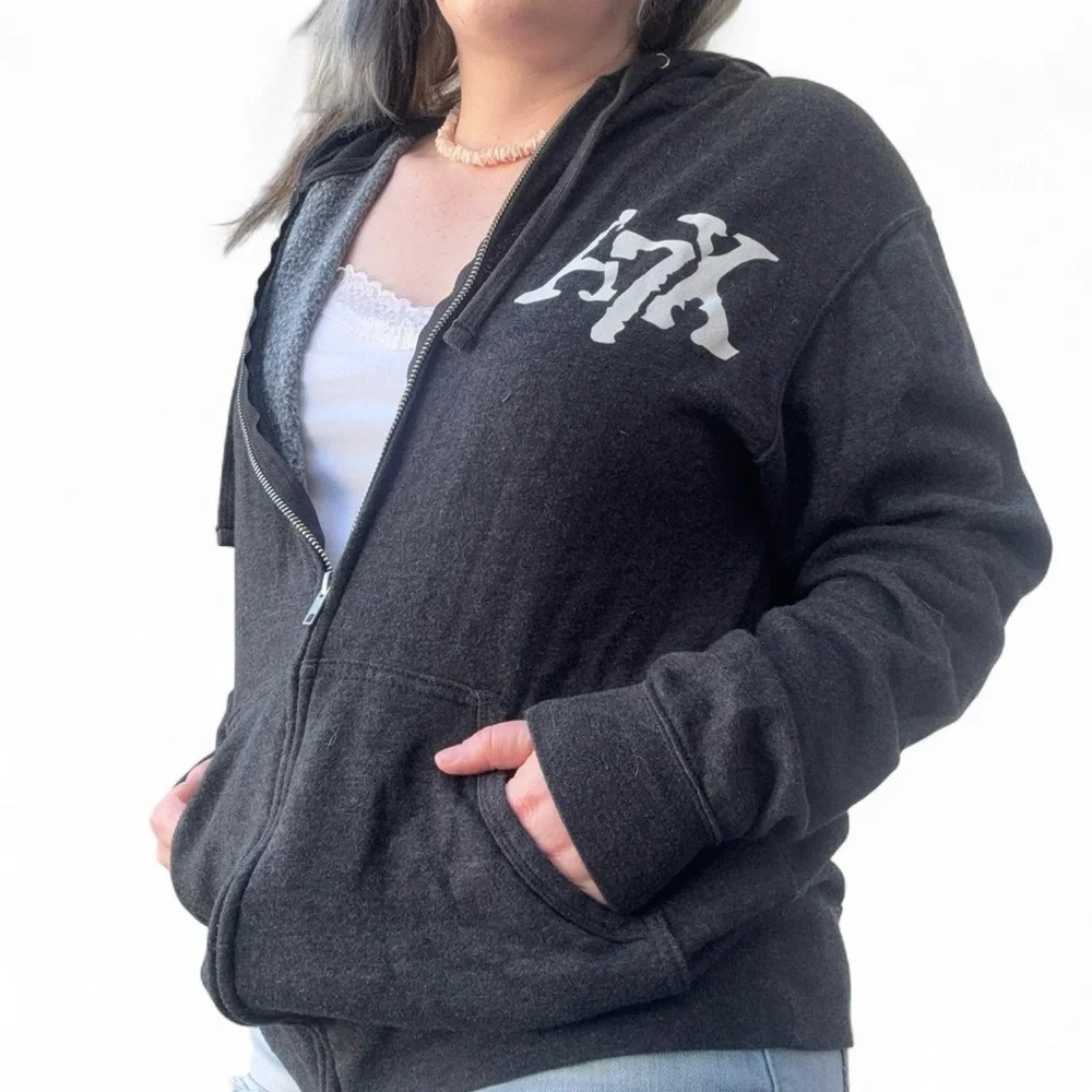 2010s emo grunge alt avenged sevenfold logo graphic zip-up hoodie, unisex sz md - Picture 2 of 6